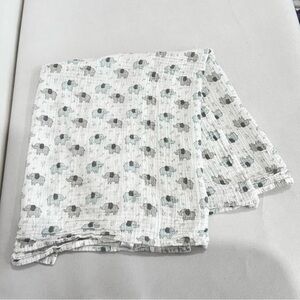 Modern Baby Cotton Elephant Print Baby White Gray Teal Blanket Swaddle 44 X 33